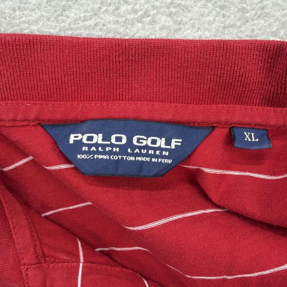 Vintage Polo Golf Ralph Lauren Shirt Mens XL Red White Striped Pima Cotton‎ Logo